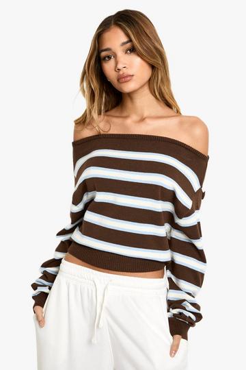 Slouchy Knit Off The Shoulder Jumper choc brown