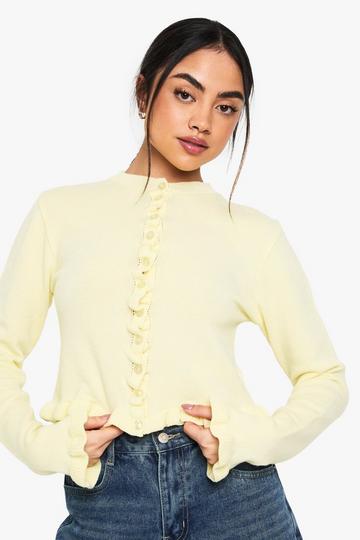 Ruffle Front Lightweight Knitted Cardigan lemon