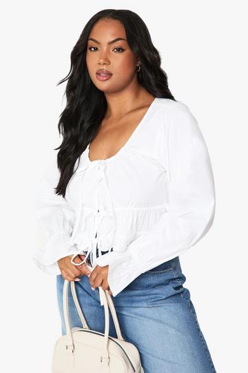 Plus Katoenen Poplin Top Met Strik white