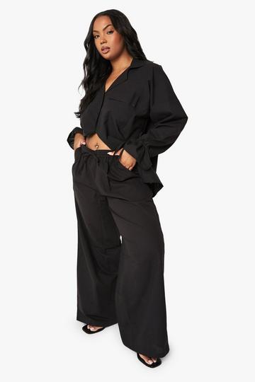 Plus Linnen Wide Leg Broek black