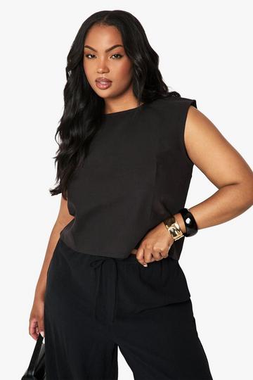 Plus Linen Linen Boxy Crop black