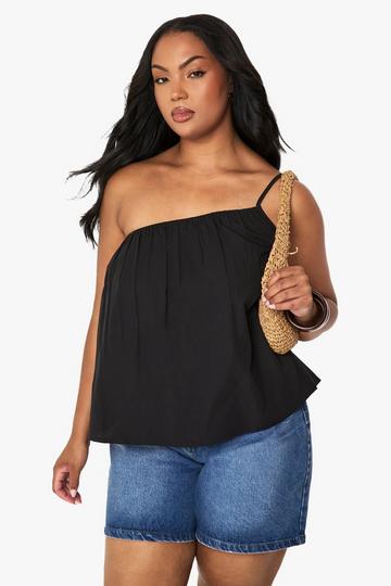 Plus Cotton Poplin One Shoulder Cami black
