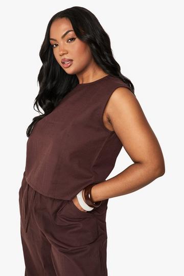 Plus Linen Linen Boxy Crop chocolate