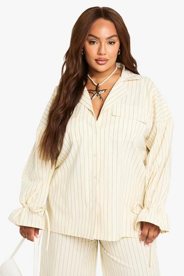 Plus Stripe Linen Look Oversized Shirt ecru
