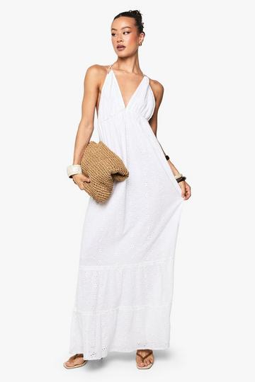 Tall Broderie Anglaise Halterneck Maxi Dress white