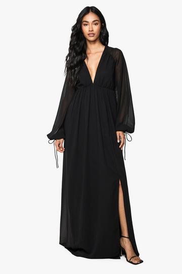Tall Geplooide Chiffon Maxi Jurk Met V-Hals black