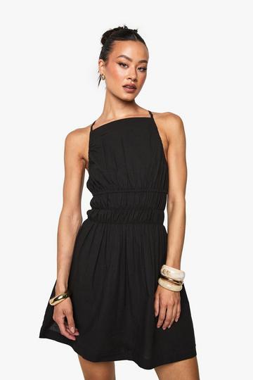 Tall Linen Look Ruched Mini Dress black
