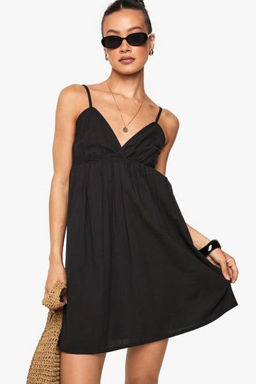 Tall Linen Look Cami Swing Mini Dress black