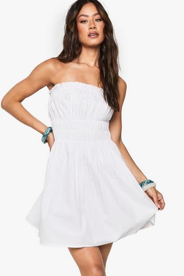 Tall Cotton Poplin Shirred Mini Dress white