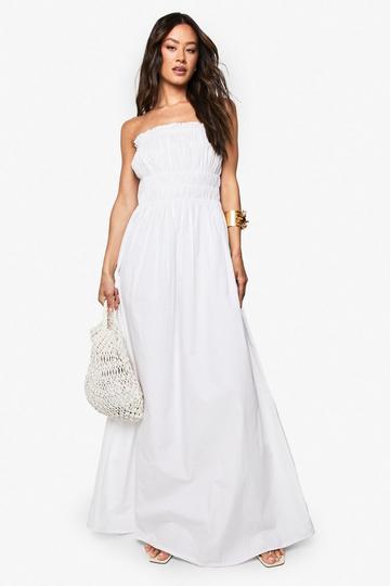 Tall Cotton Poplin Shirred Maxi Dress white