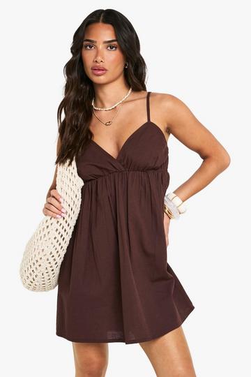 Petite Linen Look Cami Swing Mini Dress chocolate