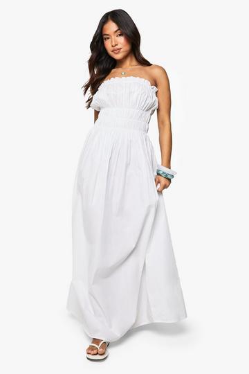 Petite Cotton Poplin Shirred Maxi Dress white