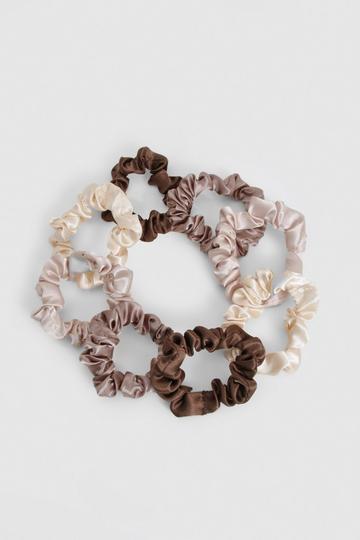 Tonal Satin Multipack Scrunchies brown