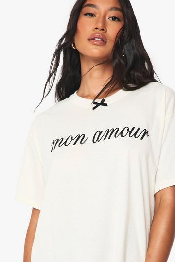 White Mon Amour Bow Trim Oversized T-shirt