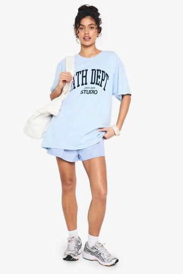 Ath Dept Slogan Oversized Printed T-shirt baby blue