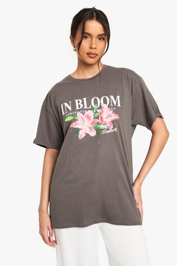 Lilies In Bloom Oversized Printed T-shirt charcoal