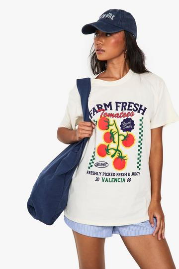 Farm Fresh Tomatoes Oversized Printed T-shirt ecru