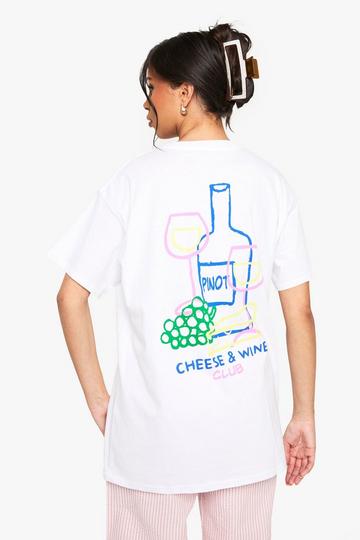 White Cheese and Wine Club Oversized Printed T-shirt