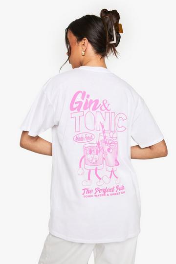 White Gin and Tonic Cartoon Oversized Printed T-shirt