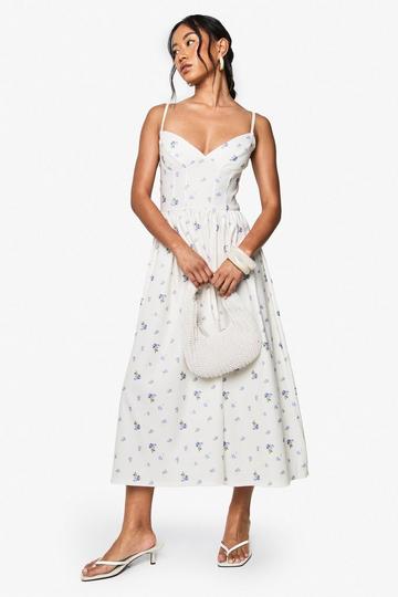 Bloemenpatroon Bengaline Melkmeisjes Jurk ivory