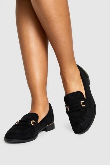 Faux Suede Hardware Detail Basic Loafers black