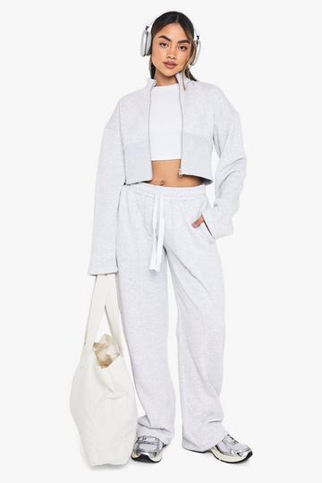 Cinched Waist Bomber Straight Leg Tracksuit grey marl
