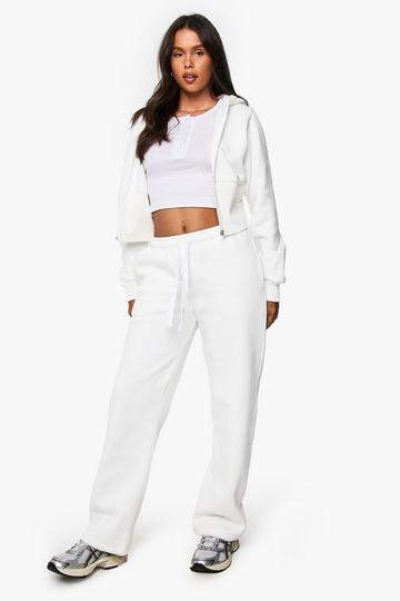 Cream White cinched waist hoodie straight leg tracksuit