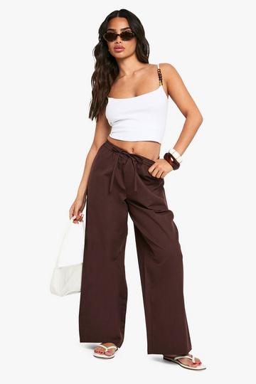 Petite Linen Wide Leg Trousers chocolate