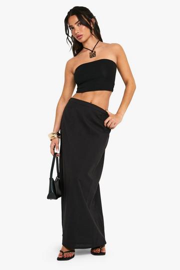 Petite Linen Split Back Maxi Skirt black