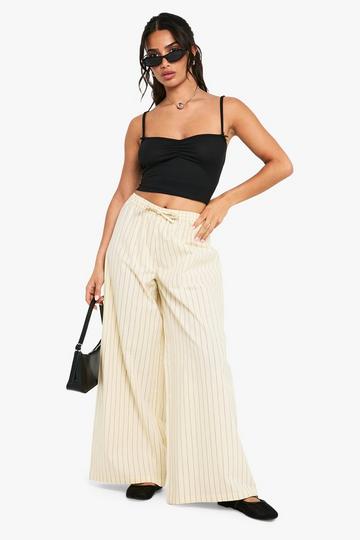 Petite Stripe Linen Look Trousers ecru