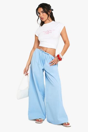 Petite Katoenen Poplin Wide Leg Broek baby blue