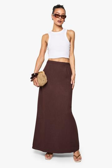 Tall Linen Split Back Maxi Skirt chocolate