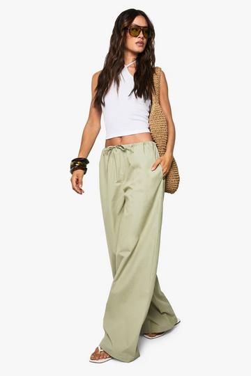 Tall Cotton Poplin Wide Leg Trousers sage