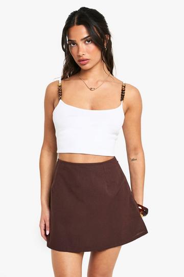 Petite Linen A Line Mini Skirt chocolate