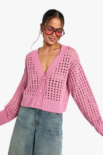 Crochet Knitted Button Down Cardigan dusky pink