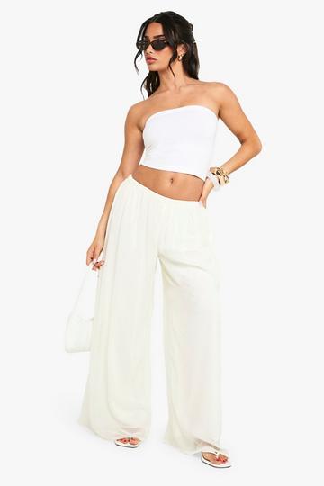 Petite Crinkle Chiffon Palazzo Trousers ecru