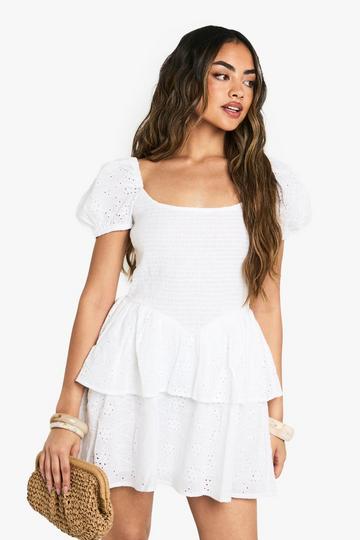 Broderie Anglaise Puff Sleeve Skater Dress white