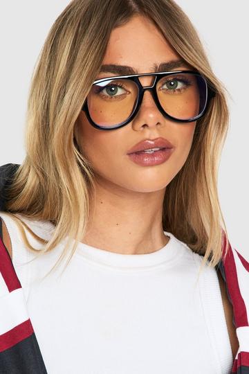 Oversized Retro Aviator Blue Light Glasses black