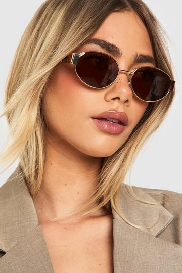 Gold Retro Oval Shape Sunglasses brown