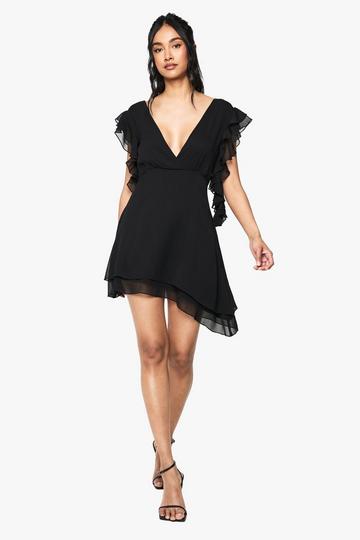 Chiffon Ruffle Detail Mini Dress black