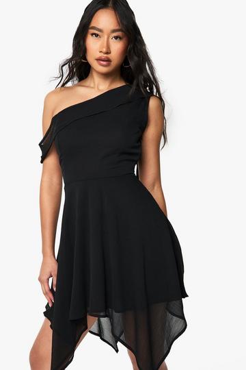 Asymmetrische Chiffon Mini Jurk Met Strik En Zakdoekzoom black