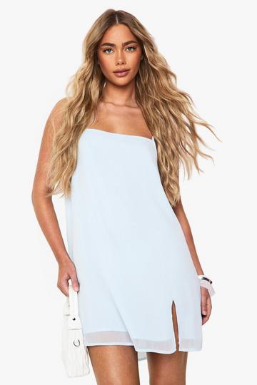 Chiffon Strappy Square Neck Smock Mini Dress powder blue