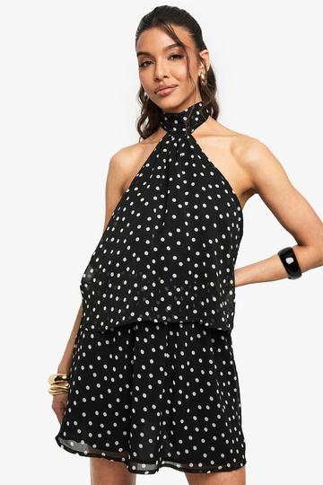 Miniklänning i prickig chiffong med scarfdetalj black