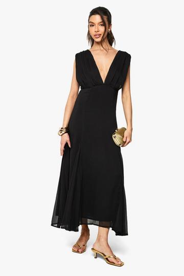 Chiffon Angel Sleeve Split Detail Maxi Dress black