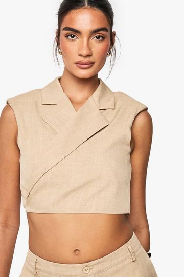 Linnen Look Gilet Met Schouderpads mocha