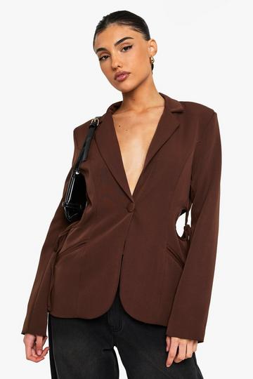 Cut Out Detail Tailored Blazer chocolate