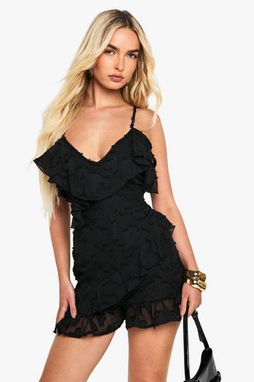 Floral Burnout Ruffle Playsuit black