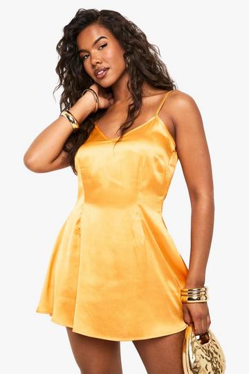 Satin Strappy Skater Mini Dress orange