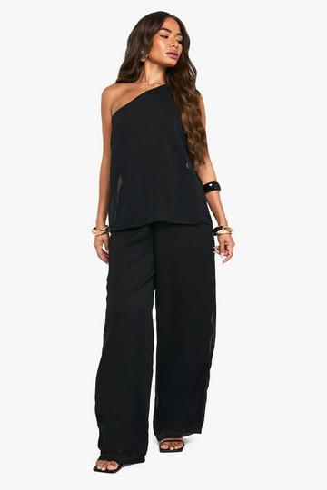 Chiffon Textured Draped Wide Leg Jumpsuit black