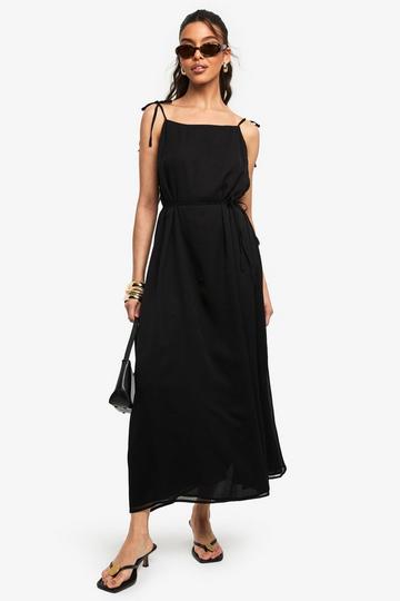 Tie Detail Chiffon Midaxi Dress black